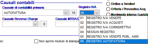Dettaglio che mostra il nome del registro scelto nella causale di movimento